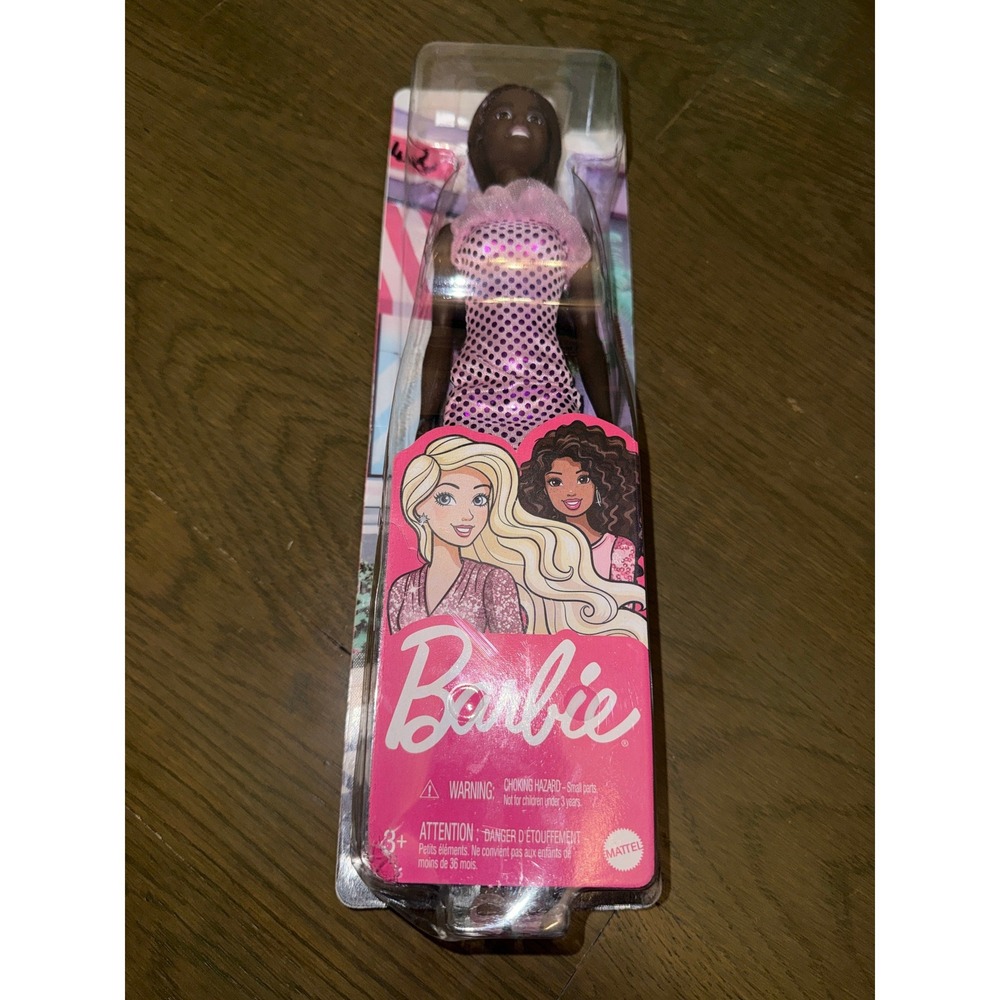 Mattel Barbie Doll Pink Polka Dot Dress Dark Hair New in Box